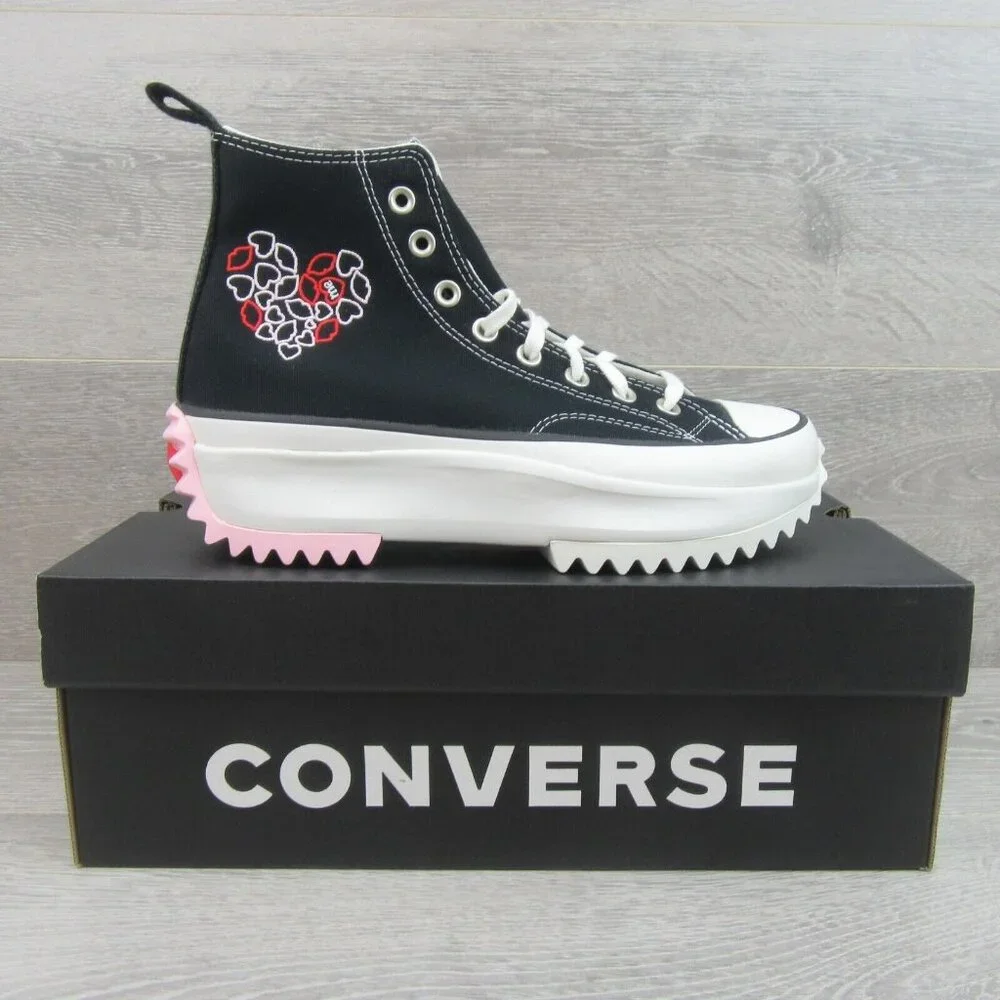Converse Run Star Hike HI "Love" Sneakers Women's Size 7.5 Black Red NEW - Picture 2 of 16